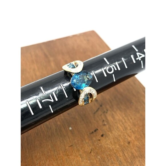Blue Gemstone Diamond Cocktail Ring 10k Yellow Gold Estate Jewelry Womens Size 6 - Picture 10 of 14